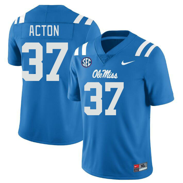 Ole Miss Rebels #37 Austin Acton College Football Jerseys Stitched Sale-Power Blue